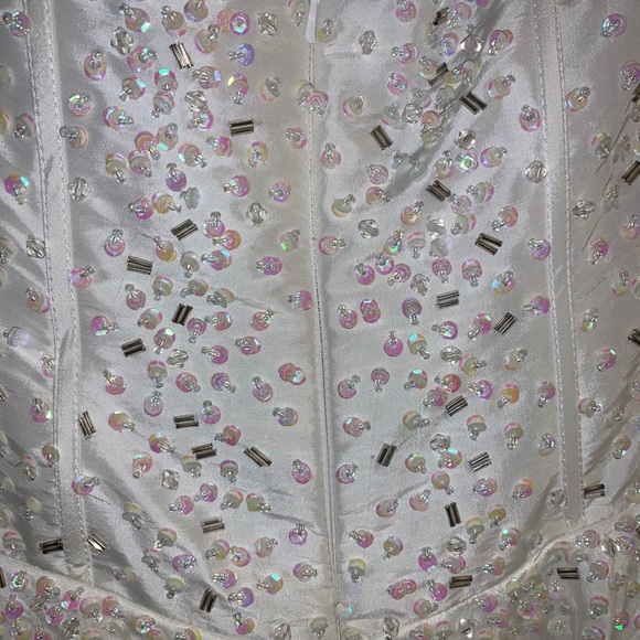 White Sequin Mini Satin Corset Princess Dress - Picture 12 of 16
